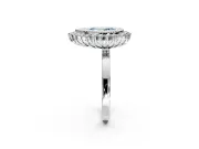 Halo Engagement Ring Setting for Fancy Blue Pear-Shaped Center with Milgrain Bezel Rim, Plain Band and Prong Head in Platinum