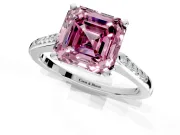 Solitaire Engagement Ring Setting for Fancy Pink Asscher Cut Center with Channel Accents and Prong Head in Platinum