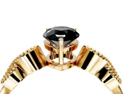 Leaf Engagement Ring Setting for Fancy Black Pear-Shaped Center with Milgrain Accent Band and Prong Head in Yellow Gold