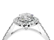 Halo Engagement Ring Setting for Marquise Center with Raised Halo, Pave Band and Prong Head in White Gold