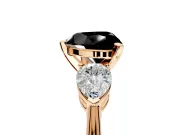3 Stone Engagement Ring Setting for Fancy Black Heart-Shaped Center with Large Pear-Shaped Accents and Prong Head in Rose Gold