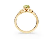 Leaf Motif Engagement Ring Setting for Fancy Yellow Pear-Shaped Center with Pave Band and Prong Head in Yellow Gold