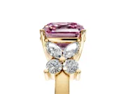 Floral Engagement Ring Setting for Fancy Pink Asscher Cut Center with Marquise Cluster Shoulders and Prong Head in Yellow Gold