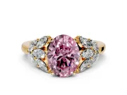 Leaf Cluster Engagement Ring Setting for Fancy Pink Oval Center with Marquise Accents and Prong Head in Yellow Gold