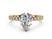 Solitaire Engagement Ring Setting for Pear-Shaped Center with Large Accents and Prong Head in Yellow Gold