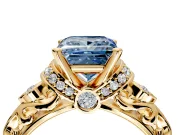 Solitaire Engagement Ring Setting for Fancy Blue Princess Cut Center with Filigree Band and Prong Head in Yellow Gold