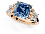 Floral Engagement Ring Setting for Fancy Blue Princess Cut Center with Marquise Cluster Shoulders and Prong Head in Rose Gold
