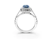 Double Halo Engagement Ring Setting for Fancy Blue Radiant Cut Center with Narrow Pave Split Shank and Prong Head in Platinum