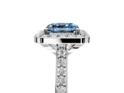 Halo Engagement Ring Setting for Fancy Blue Asscher Cut Center with Pave Accents, Heart Basket and Prong Head in Platinum