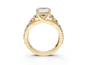 Solitaire Engagement Ring Setting for Asscher Cut Center with Graduated Shared Prongs and Prong Head in Yellow Gold