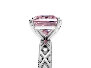 Solitaire Engagement Ring Setting for Fancy Pink Princess Cut Center with Milgrain X Pattern Band and Prong Head in Sterling Silver