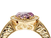 Milgrain Halo Engagement Ring Setting for Fancy Pink Heart-Shaped Center with Pave Band and Prong Head in Yellow Gold