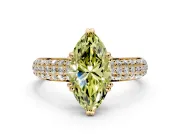 Solitaire Engagement Ring Setting for Fancy Yellow Marquise Center with Multi-Row Pave Accents and Basket Head in Yellow Gold