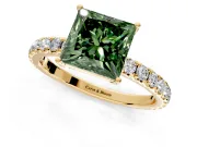 Solitaire Engagement Ring Setting for Fancy Green Princess Cut Center with Large Accent Band and Prong Head in Yellow Gold