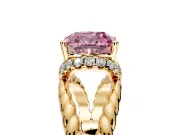 Halo Engagement Ring Setting for Fancy Pink Cushion Cut Center with Rope Twist Split Shank and Prong Head in Yellow Gold