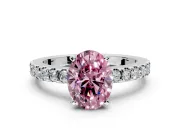 Solitaire Engagement Ring Setting for Fancy Pink Oval Center with Single Row Accent Band and Prong Head in Platinum