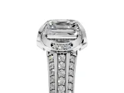 Solitaire Engagement Ring Setting for Asscher Cut Center with Accented Split Shank and Prong Head in Platinum