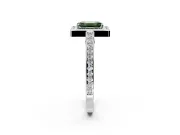 Halo Engagement Ring Setting for Fancy Green Emerald Cut Center with Framed Halo, Pave Band and Prong Head in Sterling Silver