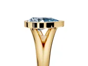 Solitaire Engagement Ring Setting for Fancy Blue Pear-Shaped Center with V Split Shank and Bezel Head in Yellow Gold