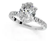 Solitaire Engagement Ring Setting for Oval Center with Band of Accents and Prong Head in Sterling Silver