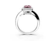 Halo Engagement Ring Setting for Fancy Pink Emerald Cut Center with Metal-Rimmed Halo, Pave Band and Prong Head in Sterling Silver