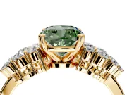 Cluster Engagement Ring Setting for Fancy Green Cushion Cut Center with 2-Row Shoulder Clusters and Prong Head in Yellow Gold