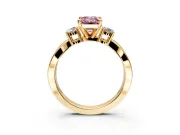 3 Stone Engagement Ring Setting for Fancy Pink Emerald Cut Center with Pave Twist Band and Prong Head in Yellow Gold