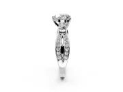 3 Stone Engagement Ring Setting for Heart-Shaped Center with Pave Twist Band and Prong Head in White Gold