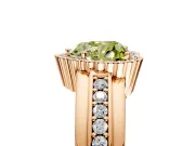 Halo Engagement Ring Setting for Fancy Yellow Heart-Shaped Center with Wide Band, Inlaid Accent Row and Prong Head in Rose Gold