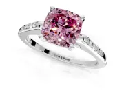 Solitaire Engagement Ring Setting for Fancy Pink Cushion Cut Center with Channel Accents and Prong Head in Platinum