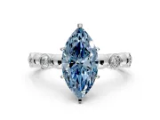 Solitaire Engagement Ring Setting for Fancy Blue Marquise Center with Beaded Bezel Station Band and Prong Head in Platinum