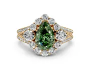 Halo Engagement Ring Setting for Fancy Green Pear-Shaped Center with Two-Strand Split Shank and Prong Head in Yellow Gold