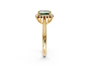 Starburst Halo Engagement Ring Setting for Fancy Green Princess Cut Center with Thin Round-Wire Band and Prong Head in Yellow Gold