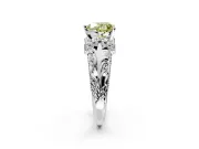 Solitaire Engagement Ring Setting for Fancy Yellow Heart-Shaped Center with Filigree Accent Basket and Prong Head in White Gold