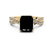 Solitaire Engagement Ring Setting for Fancy Black Radiant Cut Center with Narrow Twist Pave Band and Prong Head in Yellow Gold