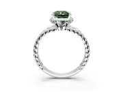 Halo Engagement Ring Setting for Fancy Green Radiant Cut Center with Rope Twist Split Shank and Prong Head in Sterling Silver