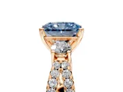 3 Stone Engagement Ring Setting for Fancy Blue Radiant Cut Center with Pave Split Shank and Prong Head in Rose Gold