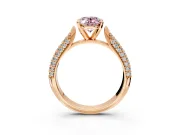 Solitaire Engagement Ring Setting for Fancy Pink Oval Center with Multi-Row Accents and Prong Head in Rose Gold