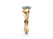 Solitaire Engagement Ring Setting for Fancy Blue Pear-Shaped Center with Pave and Plain Crossover Band and Prong Head in Yellow Gold