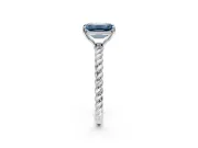 Solitaire Engagement Ring Setting for Fancy Blue Emerald Cut Center with Plain Twisted Rope Band and Prong Head in Sterling Silver