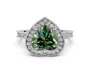Halo Engagement Ring Setting for Fancy Green Heart-Shaped Center with Milgrain Pave Band and Bezel Head in Platinum