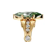 Solitaire Engagement Ring Setting for Fancy Green Marquise Center with Marquise and Bezel Accents and Prong Head in Yellow Gold