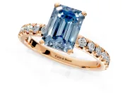 Solitaire Engagement Ring Setting for Fancy Blue Emerald Cut Center with Large Accents and Prong Head in Rose Gold