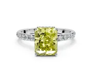 Hidden Halo Engagement Ring Setting for Fancy Yellow Radiant Cut Center with Pave Band and Prong Head in Sterling Silver