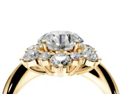 Small-Accent Cluster Halo Engagement Ring Setting for Round Cut Center with Plain Band and Prong Head in Yellow Gold