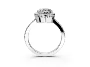 Halo Engagement Ring Setting for Heart-Shaped Center with Inner Milgrain Border and Prong Head in Sterling Silver