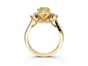 3 Stone Engagement Ring Setting for Fancy Yellow Cushion Cut Center with Crossover Basket, Pave Band and Prong Head in Yellow Gold
