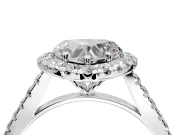 Halo Engagement Ring Setting for Heart-Shaped Center with Narrowing Pave Band and Prong Head in Platinum