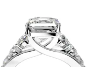 Solitaire Engagement Ring Setting for Asscher Cut Center with Graduated Shared Prongs and Prong Head in Sterling Silver