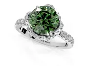 Halo Engagement Ring Setting for Fancy Green Round Cut Center with Openwork Halo, Pave Band and Prong Head in White Gold